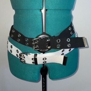 Black And White Pair Grommet Belts